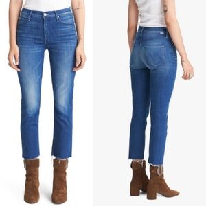 Mother The Mid Rise Dazzler Crop Fray Jeans in Squeeze It